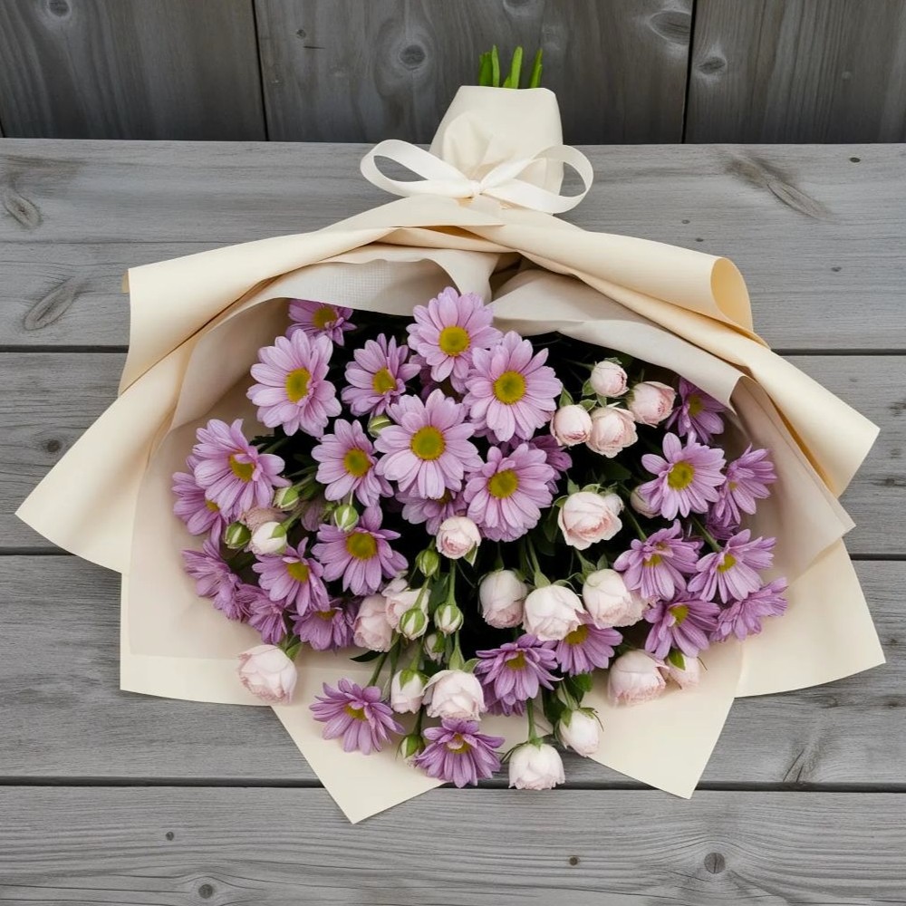 Букет цветов из: Розы и Хризантемы в Ленинское