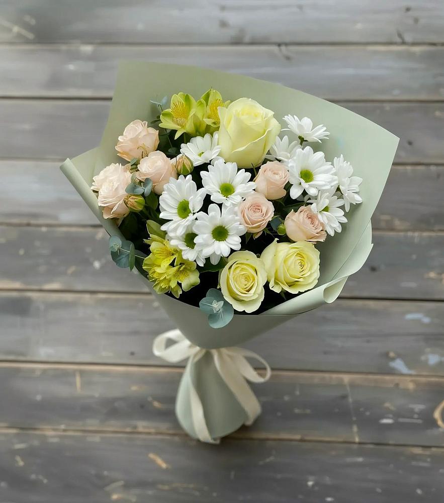 Букет цветов из: Альстромерии, Розы и Хризантемы в Ленинское