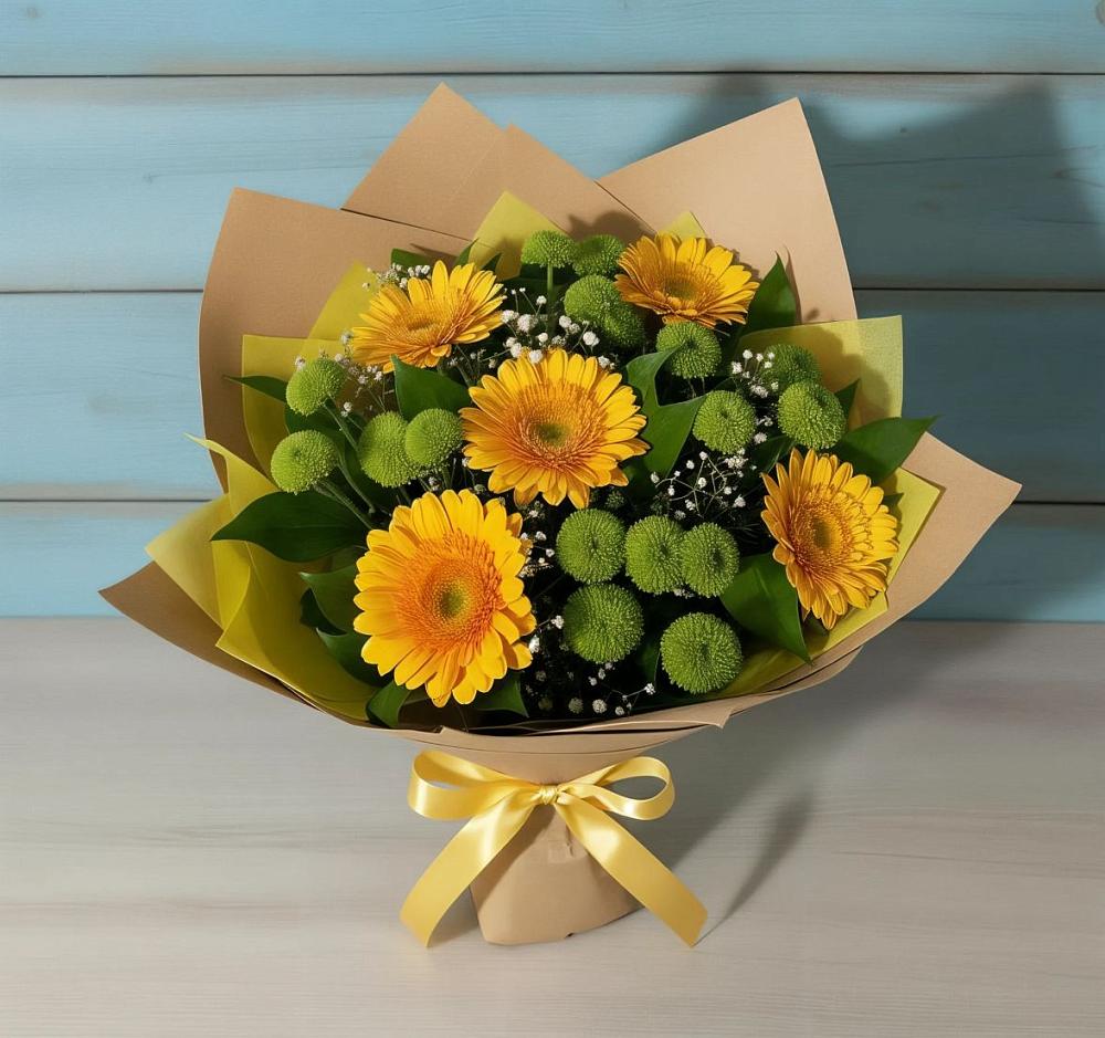 Букет цветов из: Герберы и Хризантемы в Ленинское