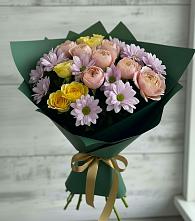 Букет цветов из:  Хризантемы и Розы в Ленинское