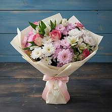 Букет цветов из:  Хризантемы, Альстромерии и Розы в Ленинское