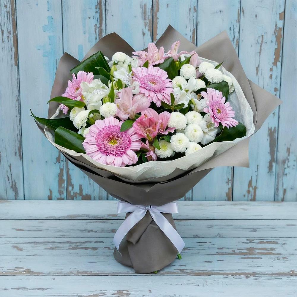 Букет цветов из: Герберы, Альстромерии и Хризантемы в Ленинское